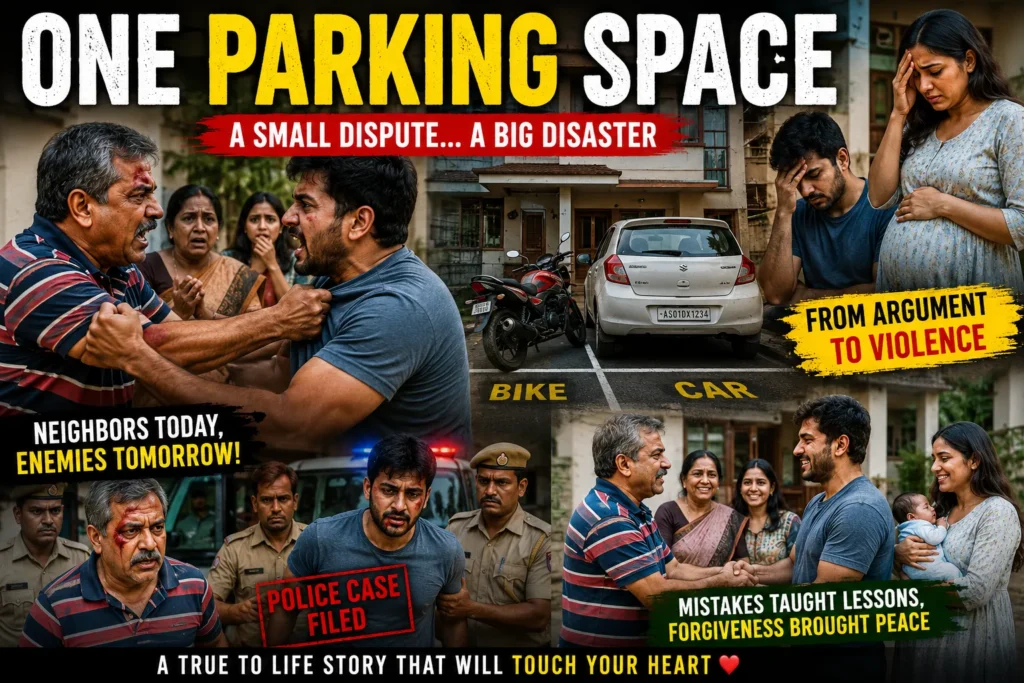 One Parking Space thumbnail showing two neighbors fighting over a shared parking space in Guwahati, leading to violence, a police case, and eventual forgiveness between two families.